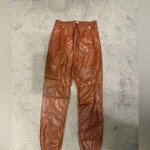 Brown leather joggers